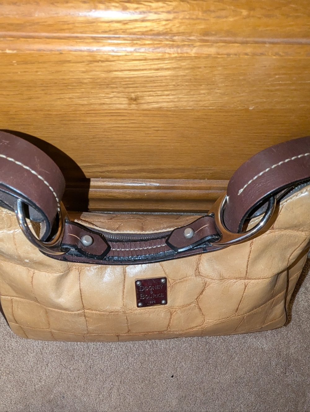 Dooney & Bourke Tan Croc-Embossed Shoulder Bag with Dark Brown Trim - Picture 11 of 11